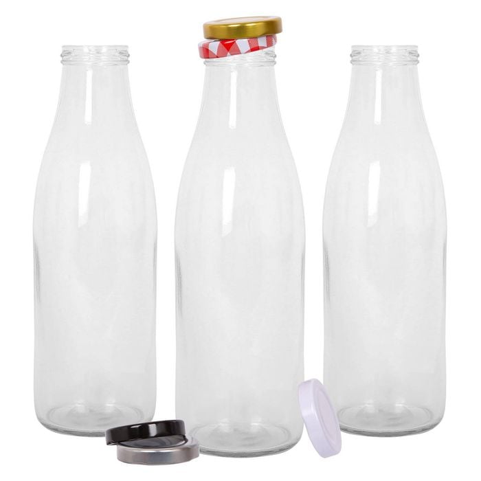 Argon Tableware Glass Water Bottles with Metal Lids - 960ml - Pack of 3