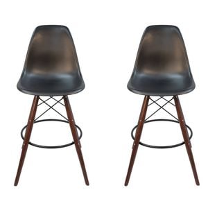 Sk Designer Living | Pack Of 2 | Replica Eames Dsw Stool | Plastic & Walnut - Black