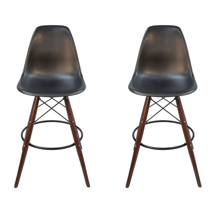 Sk Designer Living | Pack Of 2 | Replica Eames Dsw Stool | Plastic & Walnut - Black