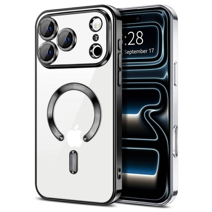 For Apple iPhone 17 Pro MagSafe Magnetic Case with HaloLock Shockproof Protective Electroplating Clear Cover (Black)