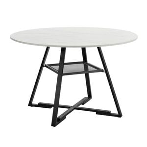 Oikiture 112cm Round Dining Table Marble-like Wooden Kitchen Furniture White&Black