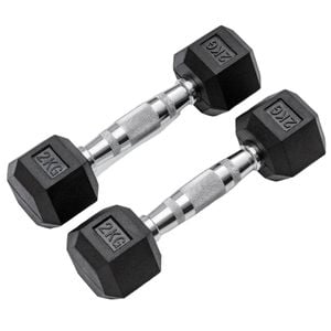 METEOR 2kg Pair Rubber Hex Dumbbells