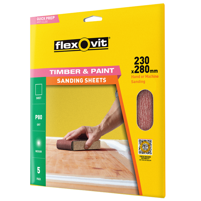 Flexovit 230 x 280mm Sand Sheets - 5 Pack - 80 Grit