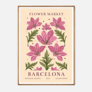 Galrie Vibrant Flower Market Art Print from Barcelona Botanical Decor for Your Home, Wood Frame, A2 42 x 60cm (16 x 24inch)