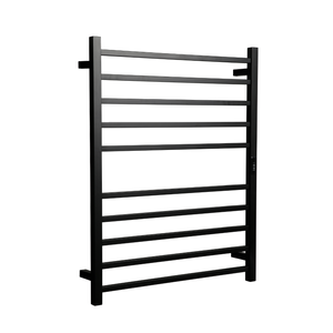 Hotwire Black 10 Bar Flat Square Heated Towel Rail With Built-In Timer