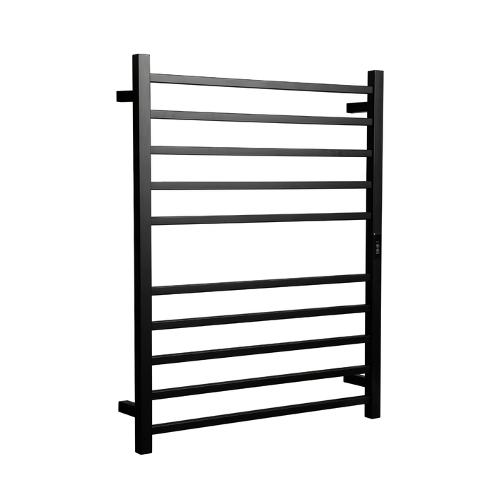 Hotwire Black 10 Bar Flat Square Heated Towel Rail With Built-In Timer