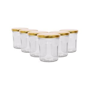 Argon Tableware 250ml Glass Jam Jars With Airtight Gold Lids - Set Of 6 Empty Screw Top Kitchen Storage Preserving Jar