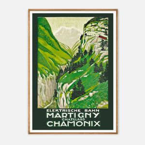 Galrie Vintage Electric Railway Art Print of Martigny to Chamonix by J. Graz, Wood Frame, A4 21 x 30cm (8 x 12inch)
