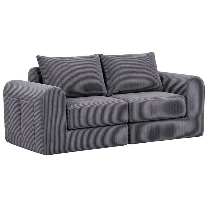 Ufurniture 172cm 2 Seater Sofa Corduroy Modular Compressed Loveseat Couch Recliner No Assembly Grey