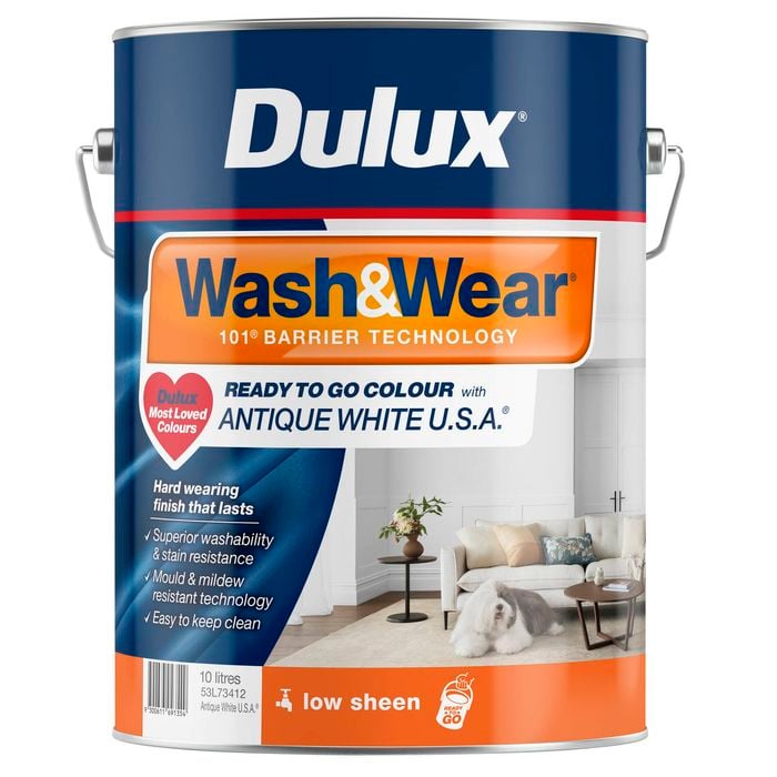 Dulux 10L Antique White Low Sheen U.S.A. Wash&Wear Interior Paint