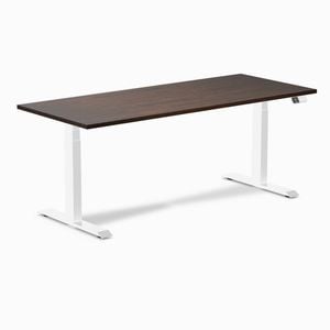 Desky Dual Dark Walnut Rubberwood Sit Stand Desk 180x75cm White Frame Leg