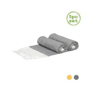 Nicola Spring 5pc Turkish Cotton Towels Set - Zig Zag - Grey