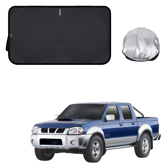 Front Windscreen Sun Shade for Nissan Navara Dual Cab 1997 - 2018 (DX/D22 STR) - Standard 150 x 85 cm - Black