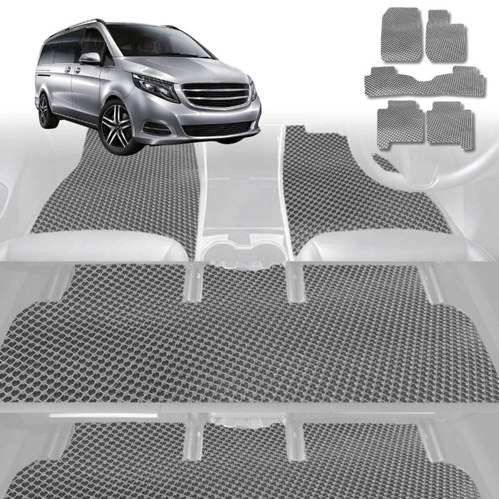 6D Diamond Car Floor Mats for Mercedes-Benz V-Class (3rd Gen, W447)2014-Current-Ultimate Set-Grey-Outback GT