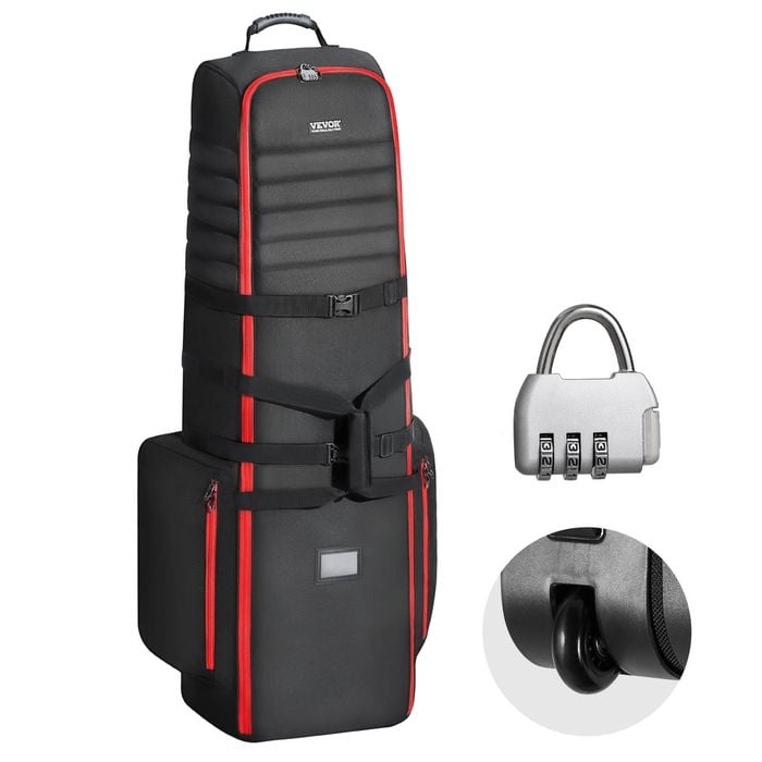 VEVOR Golf Travel Bag Black Heavy Duty 1800D Polyester Oxford with Wheels for Airline