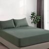 CleverPolly Vintage Washed Microfibre Fitted Sheet Set with Matching Pillowcases (Khaki Green, King Single)