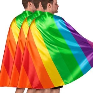 3x 140cm DELUXE RAINBOW CAPES Party Fancy Dress Costume Mardi Gras Pride BULK