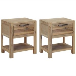 vidaXL 2x Solid Acacia Wood Nightstands with Drawers 40x30x48 cm Furniture