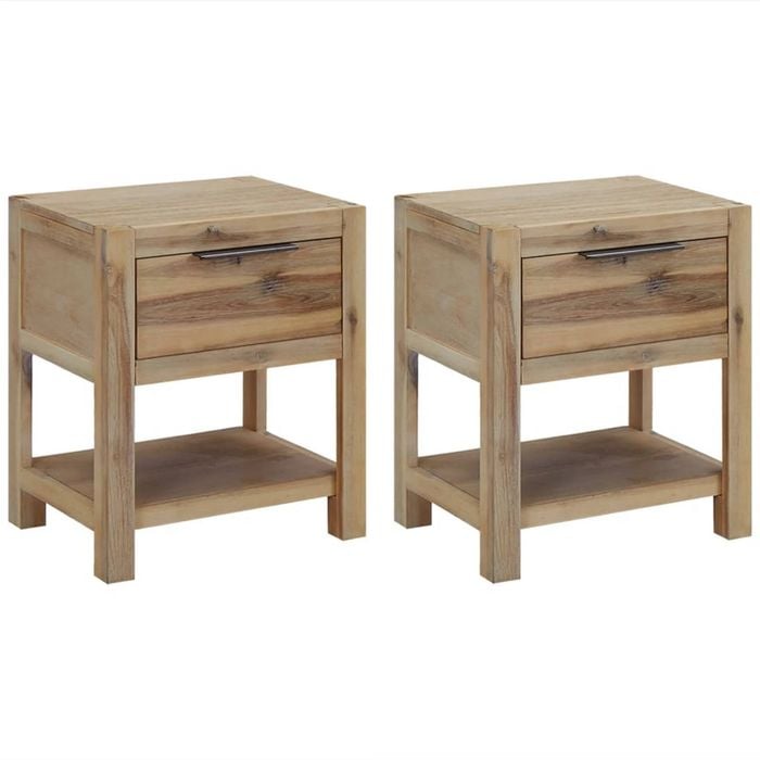 vidaXL 2x Solid Acacia Wood Nightstands with Drawers 40x30x48 cm Furniture
