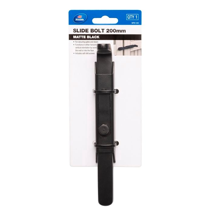Zenith 200mm Matte Black Slide Bolt