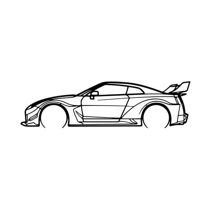 Ignite Laser Nissan R35 GTR Liberty Walk Silhouette Metal Wall Art Coated Black 47inch/120cm