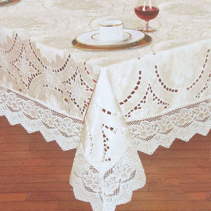 Chapel Gate Sophia Cream Jacquard Cutwork Lace Tablecloth 180 x 270 cm