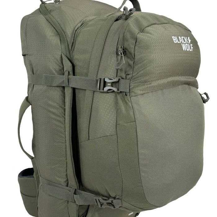 BlackWolf Grand Teton II Travel Backpack 65L + 20L Daypack RFID Laptop Sleeve Rain Cover in Moss