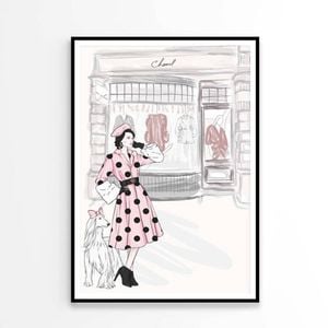 Pink Lady With Her Dog Fashion   Print 100% Australian Made 60 x 90cm   (Poster)