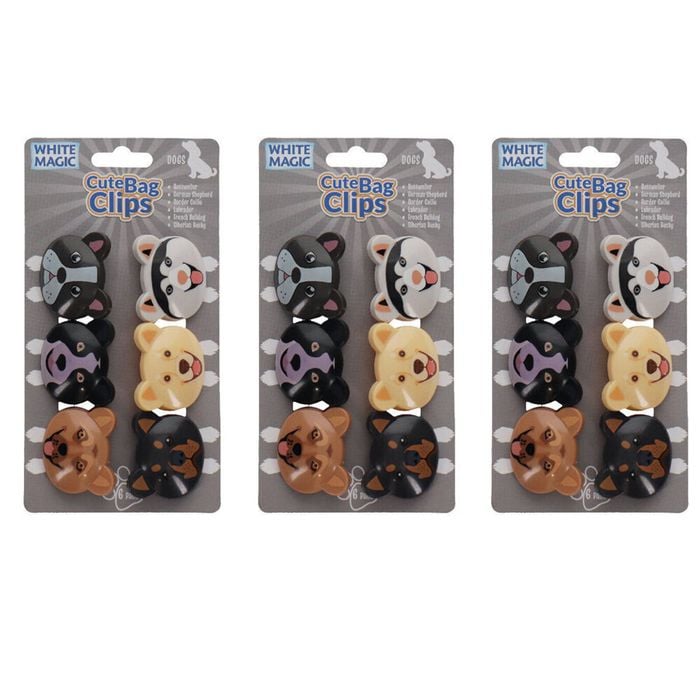 3x 6pc White Magic Cute Tidy Bag Clip Food Saver Sealer Set 4.5cm Dogs
