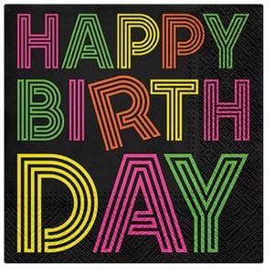 20pc Paw 3 Ply Lunch 33x33 cm Premium Paper Flexo Napcins - Birthday Neon