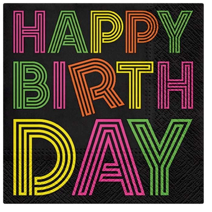20pc Paw 3 Ply Lunch 33x33 cm Premium Paper Flexo Napcins - Birthday Neon