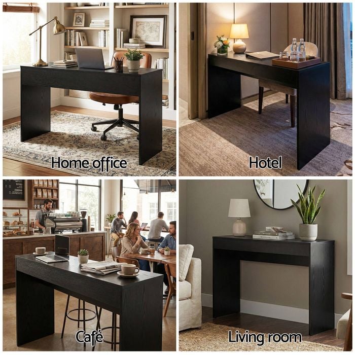 Homfurn Console Table – 120cm, Black Wood Grain Finish, Underneath Storage, Minimalist Style