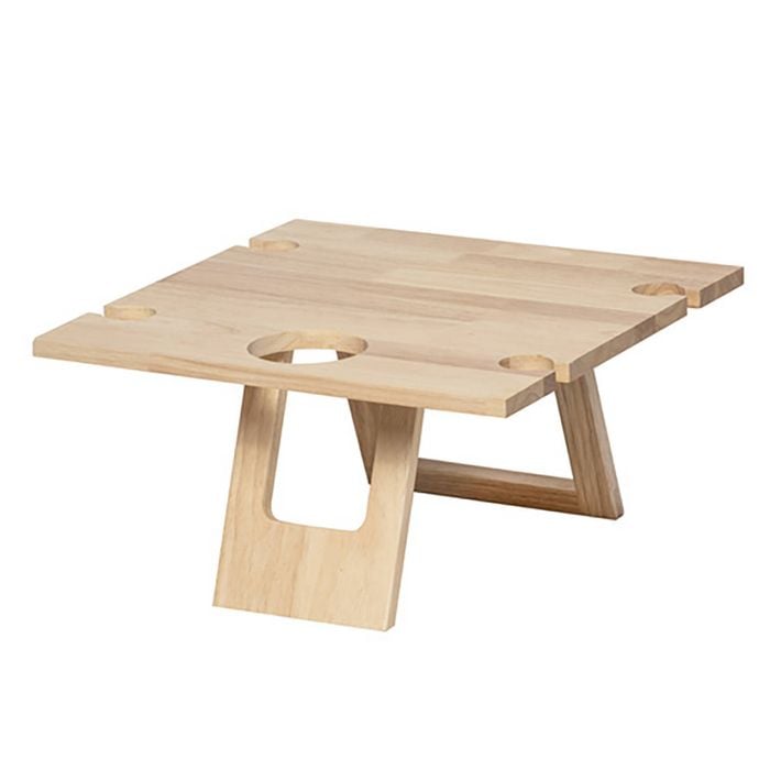 Fromagerie Square Wooden 40cm Collapsible Picnic Table Tray w/ Wine Holder Brown