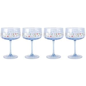 2PK Urban Botanicals Floral Coupe Champagne Drinking Glasses Set 16cm Blue