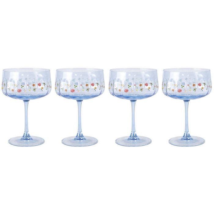 2PK Urban Botanicals Floral Coupe Champagne Drinking Glasses Set 16cm Blue