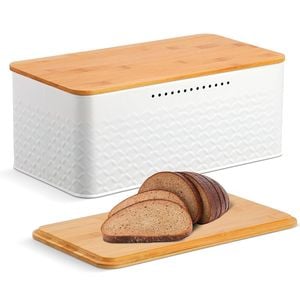 CARLA HOME Bread Bin with Bamboo Lid used as Chopping Board for Kitchen Countertop