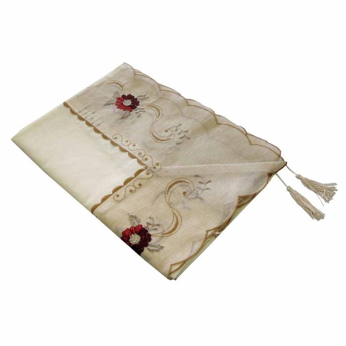 Martha Flowers Cream Taupe Embroidered Rectangular Tablecloth 180 x 275 cm