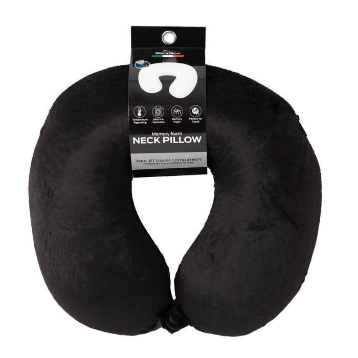 Milano Decor Memory Foam Travel Neck Pillow With Clip Black
