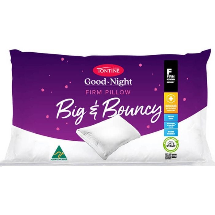 Tontine Good Night Big & Bouncy Firm Soft Sleeping Pillow w/ Cotton Cover White