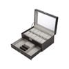 Black Leather Watch Box Jewelry Display Case with Drawers (12 Slots with 2 Layers)