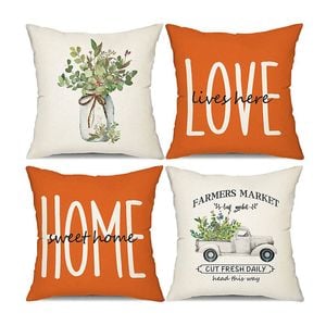 Catzon 4 Pcs Leaves Pillow Covers Linen Farmhouse Sweet Home Decorations-Orange