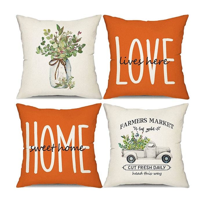 Catzon 4 Pcs Leaves Pillow Covers Linen Farmhouse Sweet Home Decorations-Orange