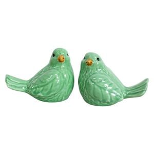 2pc LVD Ceramic Birds Figurine Home Tabletop Decor 10.5cm - Green