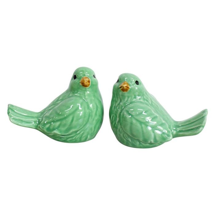 2pc LVD Ceramic Birds Figurine Home Tabletop Decor 10.5cm - Green