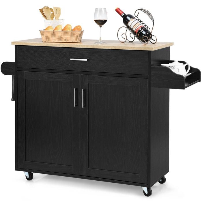 Costway Mobile Kitchen Island Trolley Sideboard w/Spice Rack Black
