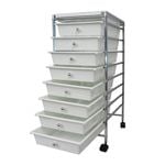 YES4HOMES White Plastic 8-Tier Storage Shelf with Metal Trolley and Slide-Out Drawers