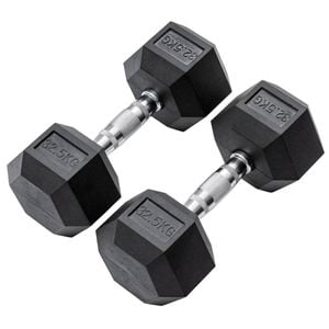 METEOR 32.5kg Pair Rubber Hex Dumbbells