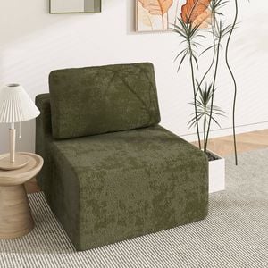 Advwin Armless Sofa Chair Chenille Compressed Sofa Modular Lazy Couch Green