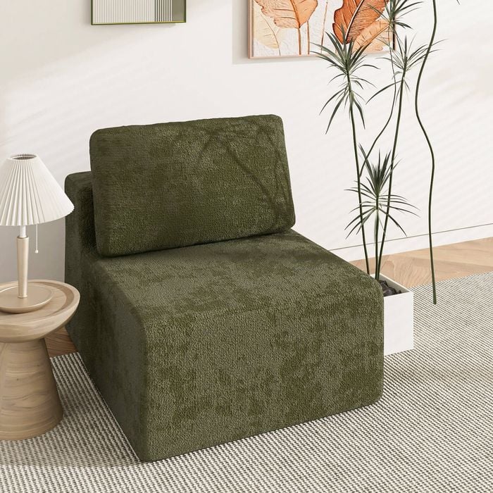 Advwin Armless Sofa Chair Chenille Compressed Sofa Modular Lazy Couch Green