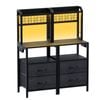 Ufurniture 2 x bedside Table With Drawers  Nightstand With Charging Station  Led Lights Black
